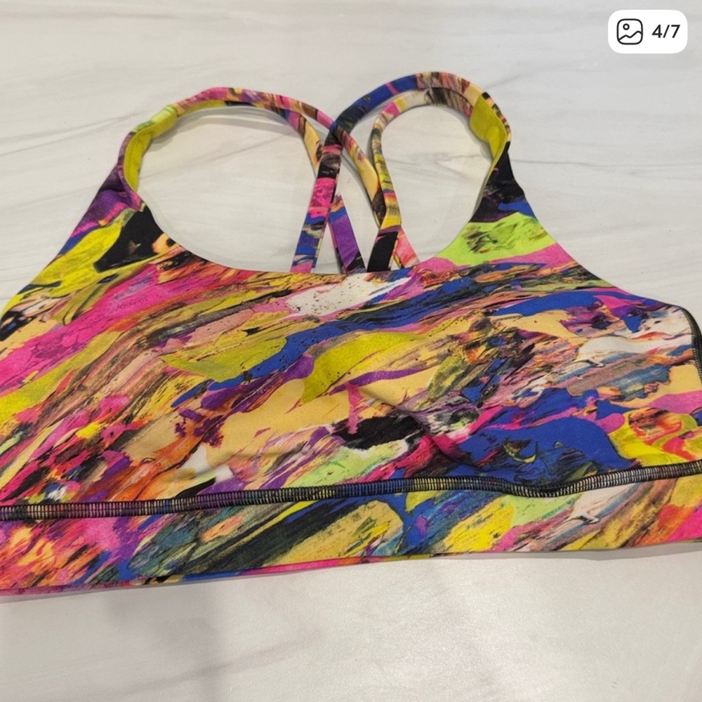 Lululemon Energy Bra Catalyst Multi Size 8 Strappy Back Colorful Neon - Picture 4 of 7